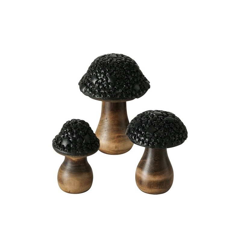 Boltze Home Objet décoratif Ensemble de champignons Tukko 3 pièces Bois de manguier