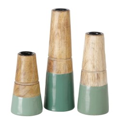 Boltze Home Ensemble de bougeoirs Hotou 3 pièces en bois de manguier vert