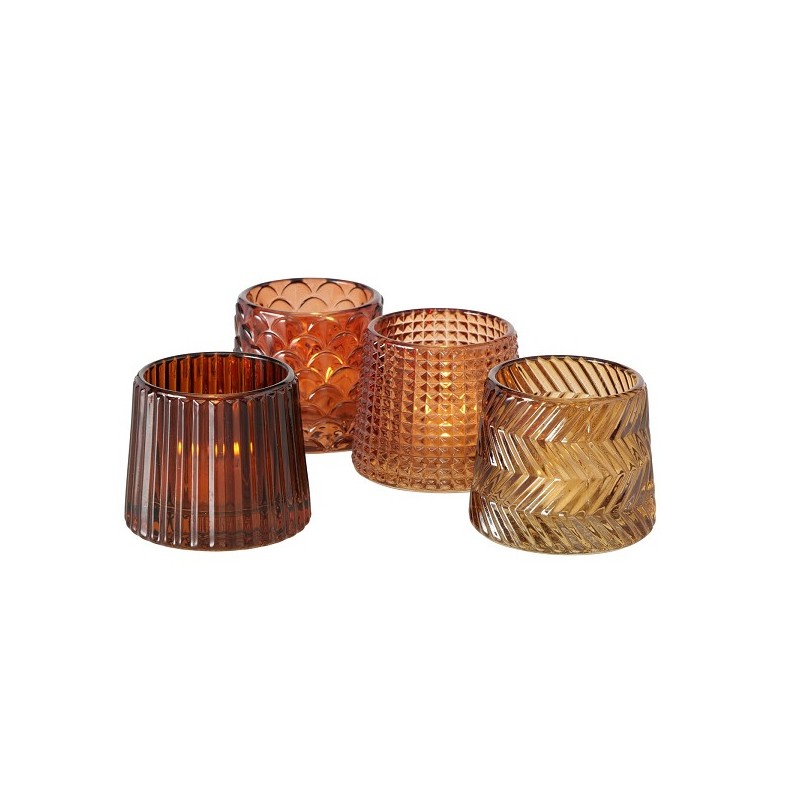 Boltze Home Theelichthouder Sabena Ø7x8cm glas bruin