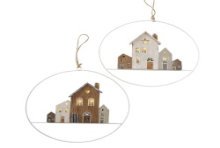 Boltze Home Deco Hanger Houses huisjes in metalen ring Ø30cm metaal/hout LED ( exclusief batterij)