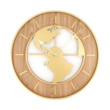 Dijk Natural Collections Horloge métal/bois Ø60x4cm or avec carte du monde