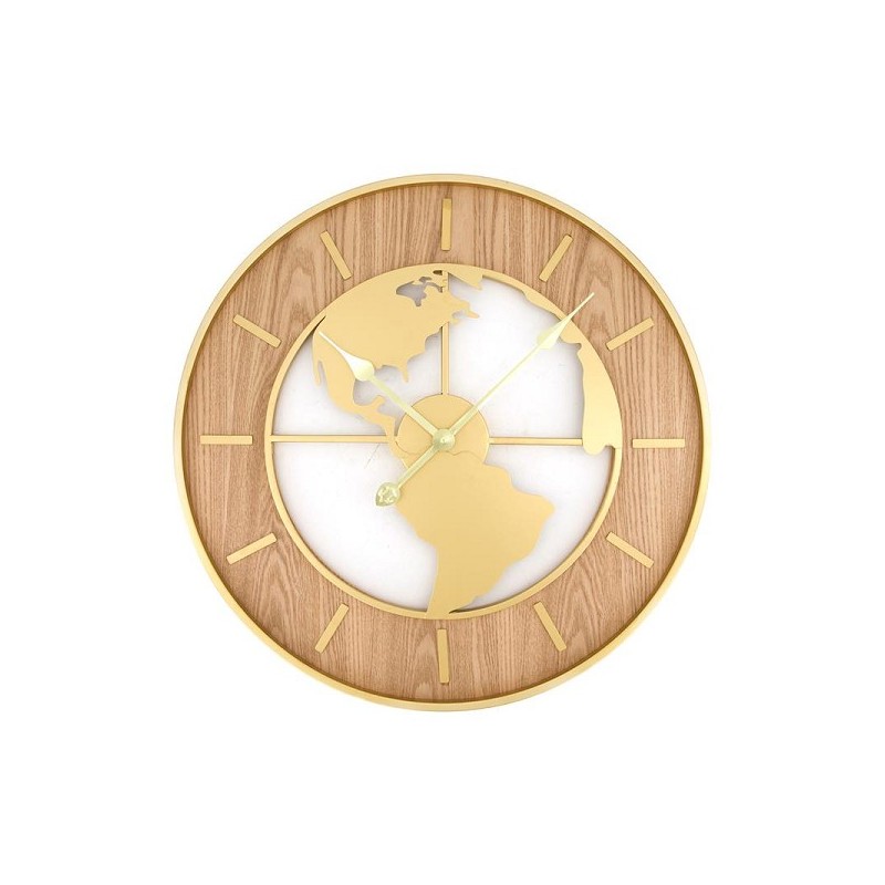 Dijk Natural Collections Horloge métal/bois Ø60x4cm or avec carte du monde