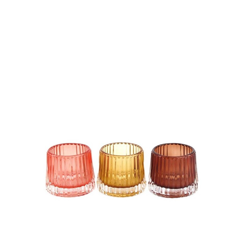 Dijk Natural Collections Theelichthouder glas met ribbel Ø8x7cm verkijgbaar in verschillende bruintinten