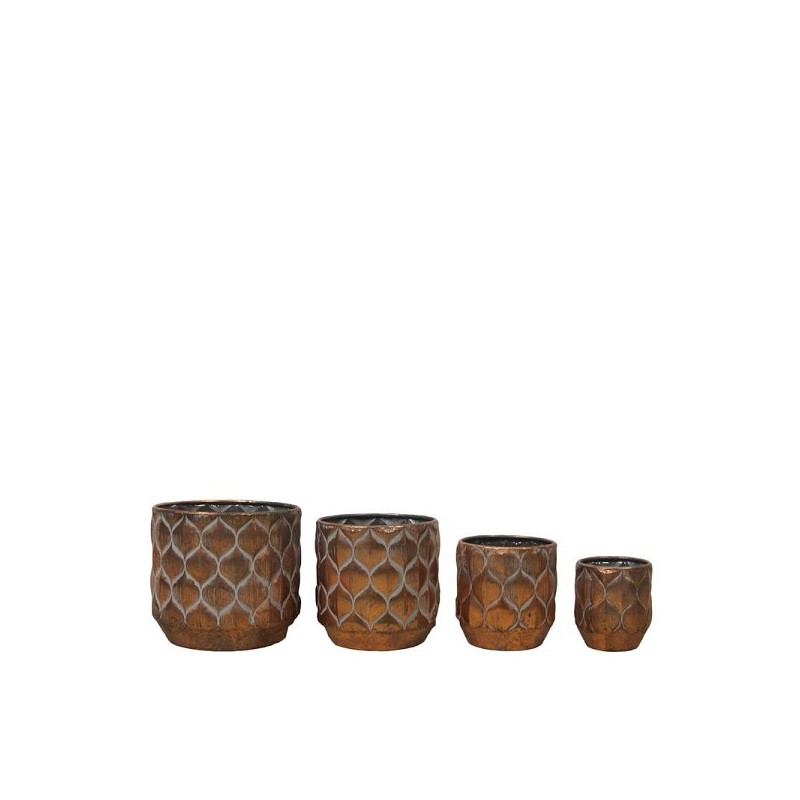 Dijk Natural Collections Ensemble de pots de fleurs 4 pièces en métal avec incrustation en plastique Ø10x11,5-Ø19,5x18cm