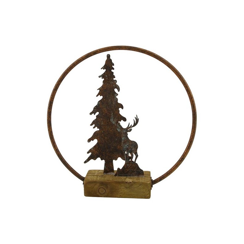 Dijk Natural Collections Objet décoratif cerf avec arbre métal 27x7x27cm marron