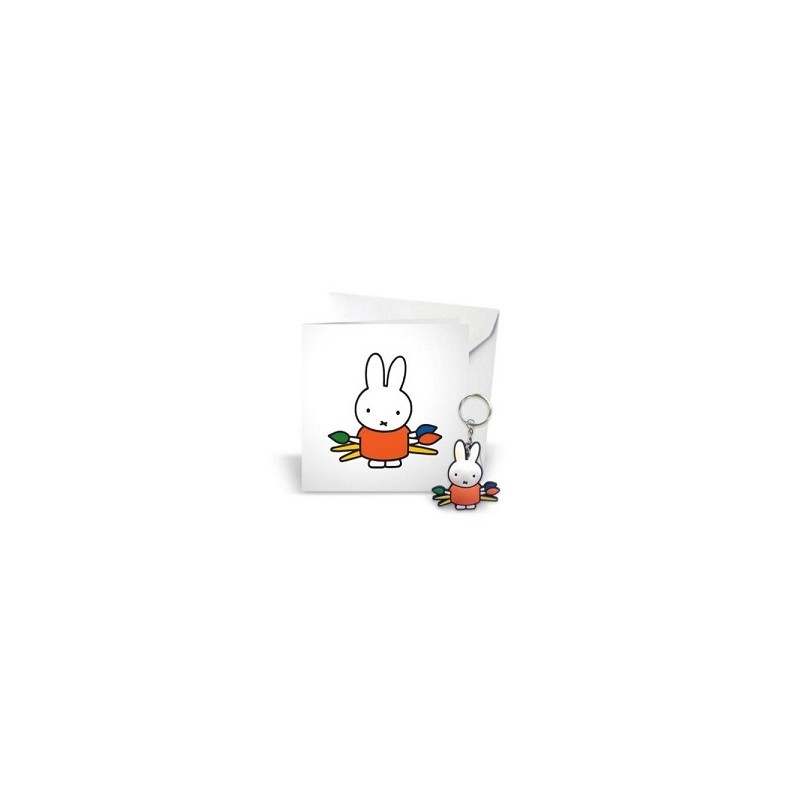 Carte cadeau artiste Miffy 10x10cm avec porte-clés en caoutchouc