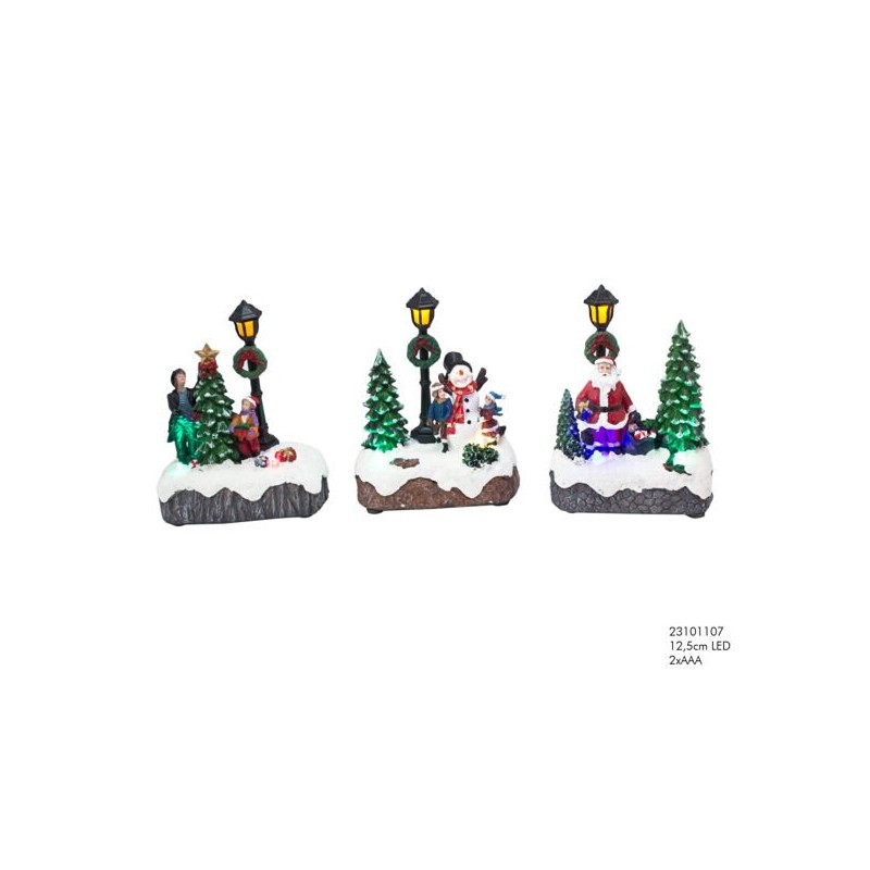 Kerstscene polystone met  lantaarn- 12,5x9,5x5,5 cm- LED- (excl.2xAAA batterij)