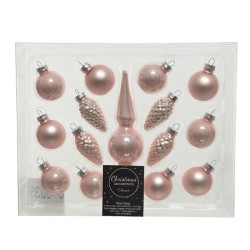 Decoris mini Kerstballen set glas met piek 3cm set a 15 stuks roze