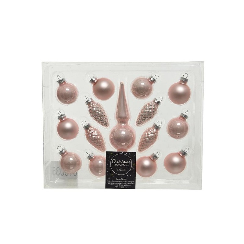 Decoris mini Kerstballen set glas met piek 3cm set a 15 stuks roze