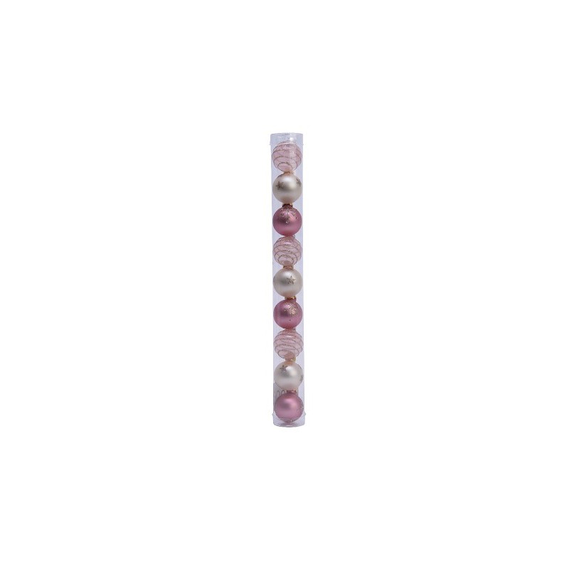 Decoris Boules de Noël mélange de verre 3cm tube de 9 pièces rose/champagne