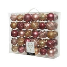 Ensemble de boules de Noël incassables Decoris de 60 pièces assorties rose blush, caramel écossais, rose velours.