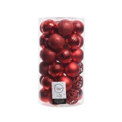 Set de boules de Noël Decoris Ø 6cm tube de 37 pièces design assorti rouge
