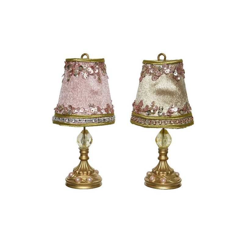 Decoris Kerst Ornament Schemerlamp kunststof en velvet 2 assorti kleuren goud/roze