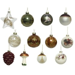 Boules de Noël de luxe Decoris en verre mélangé, teintes naturelles assorties