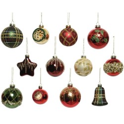 Boules de Noël de luxe Decoris en verre mélangé, couleurs de Noël assorties