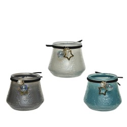 Bougie Decoris en verre avec pendentif étoile Ø7,3x6,8 disponible en 3 couleurs et parfums différents