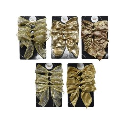 Decoris Décoration de sapin de Noël Noeud 10 cm en 5 motifs assortis, emballé par 4 pièces
