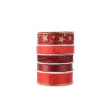 Decoris kerstlint set a 5 rollen rood tinten polyester