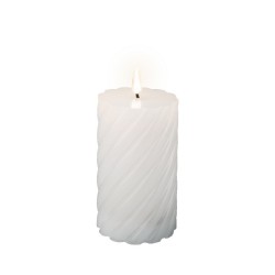 Lumineo LED Bougie tourbillon blanche avec effet flamme -avec flamme vacillante- Ø7,5x15cm fonctionne sur pile avec minuterie