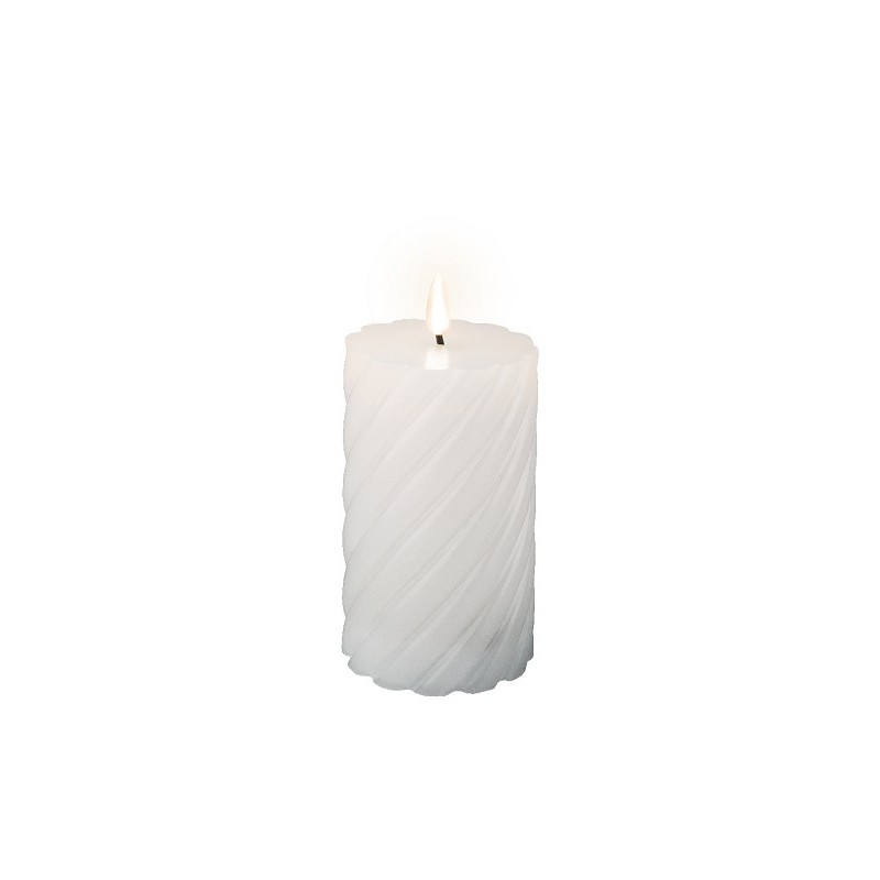 Lumineo LED Bougie tourbillon blanche avec effet flamme -avec flamme vacillante- Ø7,5x15cm fonctionne sur pile avec minuterie