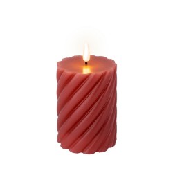 Lumineo LED Kaars swirl velours roze met vlam effect --met flikkerende vlam- Ø7,5x12,5cm werkt op batterij met timer