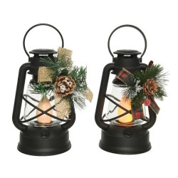Lanterne LED Lumineo avec décoration de Noël 12x14x22cm fonctionne sur batterie avec minuterie