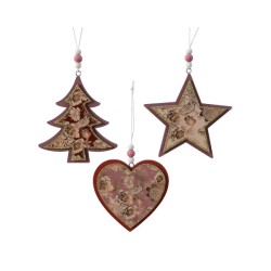 Decoris Décoration de Noël en MDF étoile, cœur ou sapin de Noël 10,5 x 10,5 cm