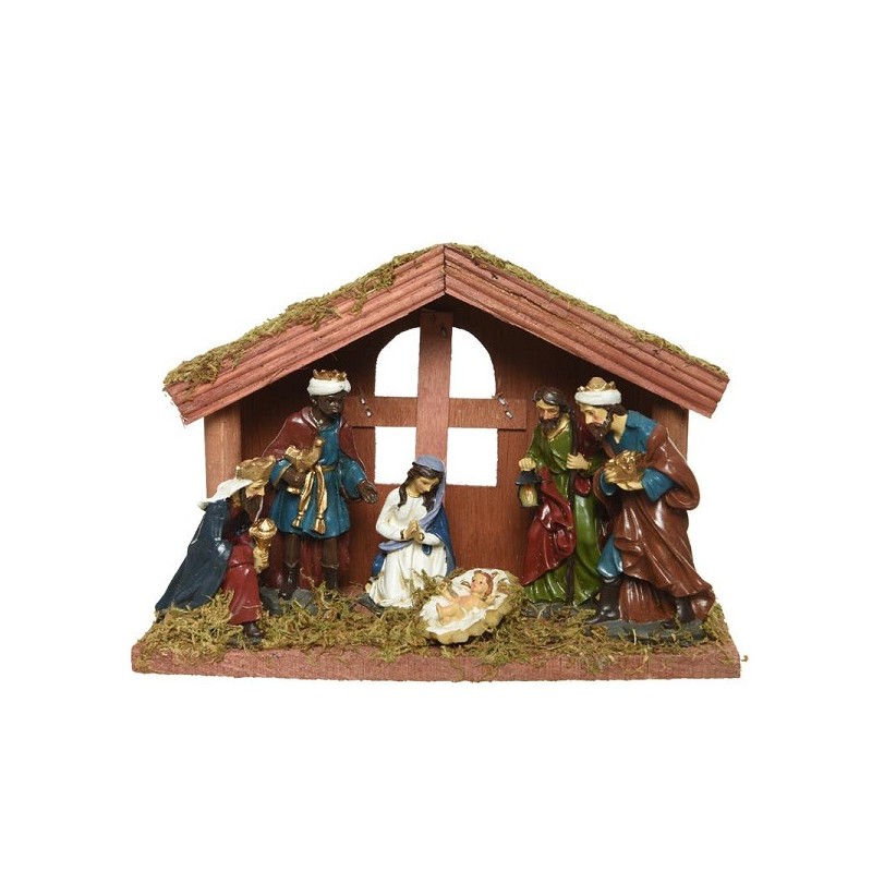 Decoris Crèche avec personnages mdf 10x20x14cm