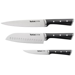 Tefal Ice Force Set de couteaux 3 pièces : Santoku 18 cm, couteau à découper 20 cm, couteau universel 11 cm