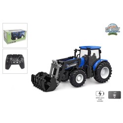 Kids Globe RC tractor 2.4GHZ licht en frontlader 27cm blauw met afstansbediening