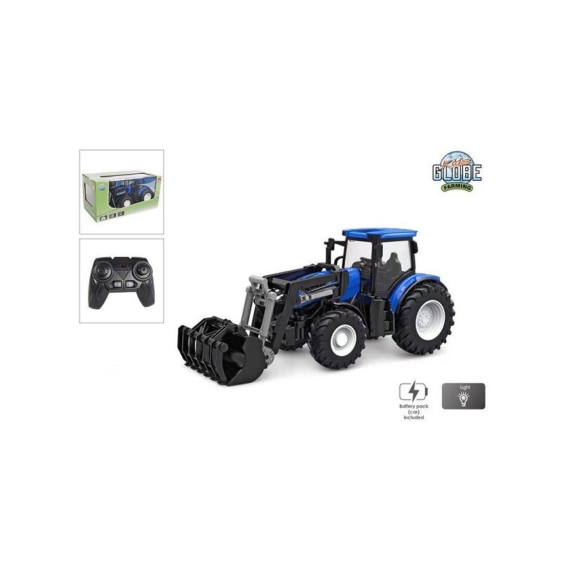 Tracteur Kids Globe RC 2,4GHZ léger et chargeur frontal 27cm bleu avec télécommande