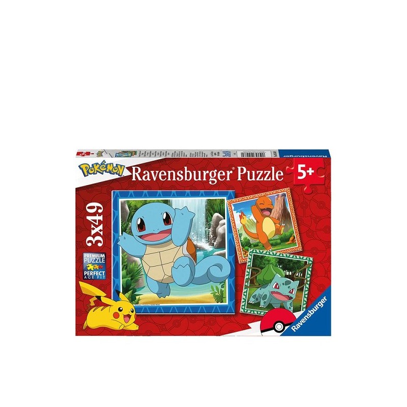 Puzzle Ravensburger Pokémon : Charmander, Bulbasaur et Carapuce 3x49 pièces