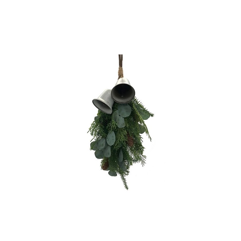Suspension branche de sapin avec eucalyptus avec clochettes en métal 60cm