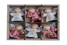 Hanger Engeltje van stof 8cm set a 6 stuks