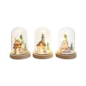 Cloche verre/bois avec maison de Noël LED 17cm