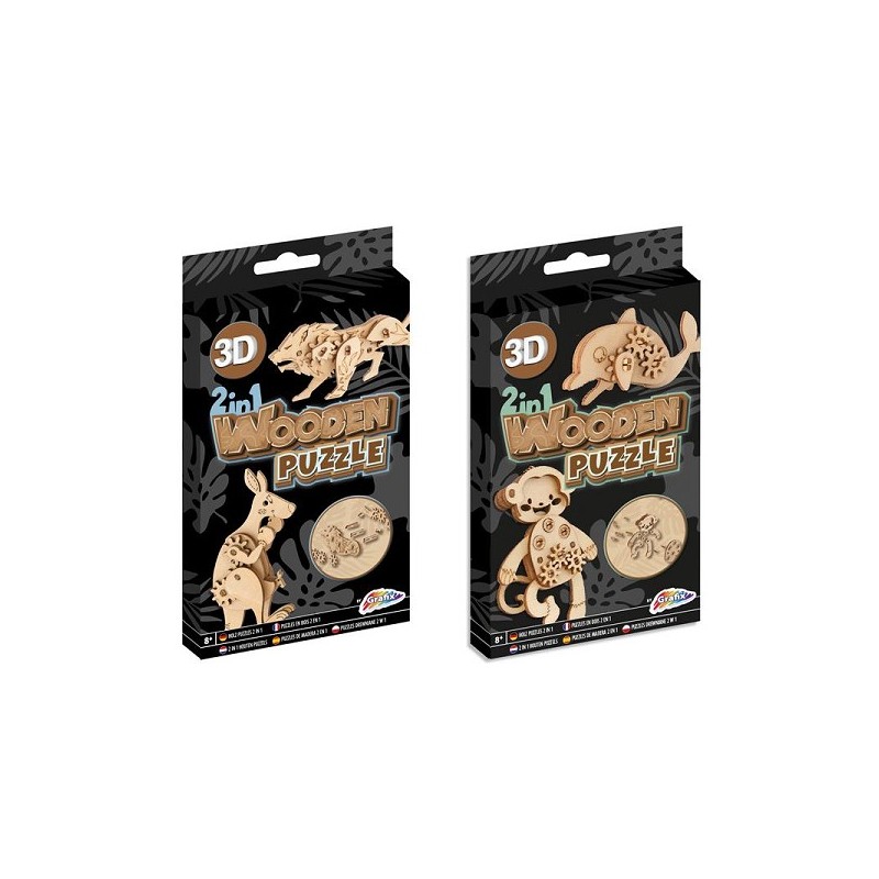 Grafix 2-in-1 Houten 3D dierenpuzzels 10cm- Leeftijd vanaf 8 jaar