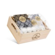 Coffret cadeau The North Bath Sel de bain, pétillant pour le bain, gel douche/bain et lotion pour le corps dans une boîte en boi