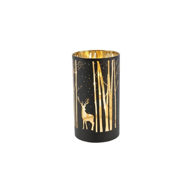 HBX natural living Cylinder lantaarn Magical Forest LED 3xAA Ø9xh12cm zwart/goud