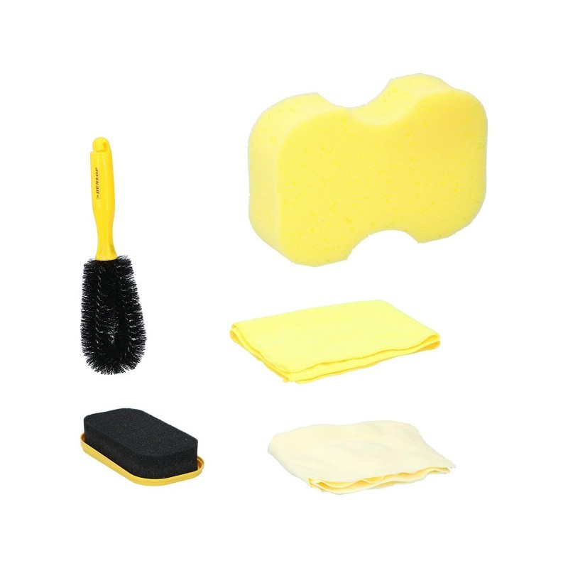 Dunlop Kit de nettoyage de voiture 5 pièces. éponge de nettoyage, tableau de bord brillant vanille, chiffon microfibre, peau de 