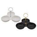 Plat de service 3 compartiments manche chromé 20x20cm porcelaine noir ou blanc