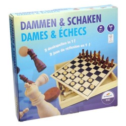 Jeu de dames et d'échecs dans une boîte en bois 30x30x5cm