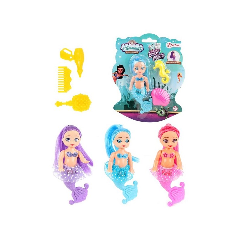 Toi Toys Mermaids Poupée sirène 12 cm avec 2 peignes