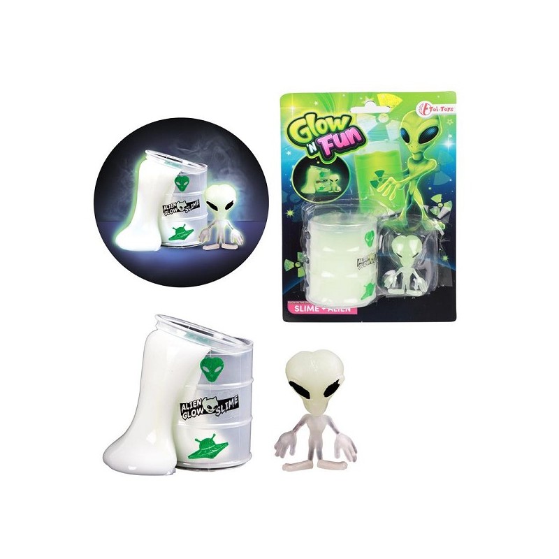 Toi Toys Glow 'n Fun Baril d'huile avec slime phosphorescent + extraterrestre