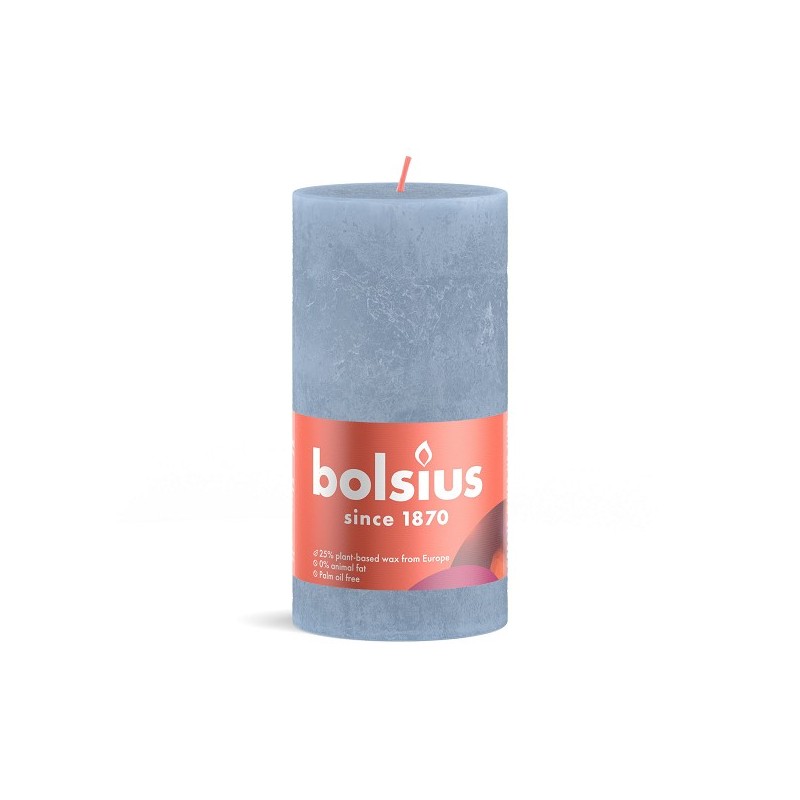 Bougie pilier Bolsius 130/68 Bleu ciel rustique-Bleu ciel