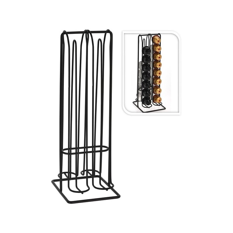 Koffiecuphouder metaal zwart voor 32 Nespresso cups 12x10x29cm