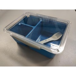 Boîte à lunch avec fourchette pliante 20x15x7cm passe au congélateur et au micro-ondes bleu pétrole