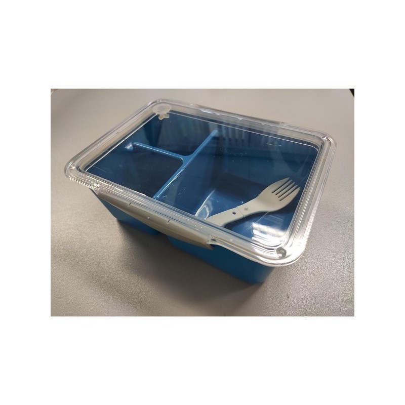 Lunchbox met vouwbare vork 20x15x7cm diepvries- en magnetronbestendig petrolblauw