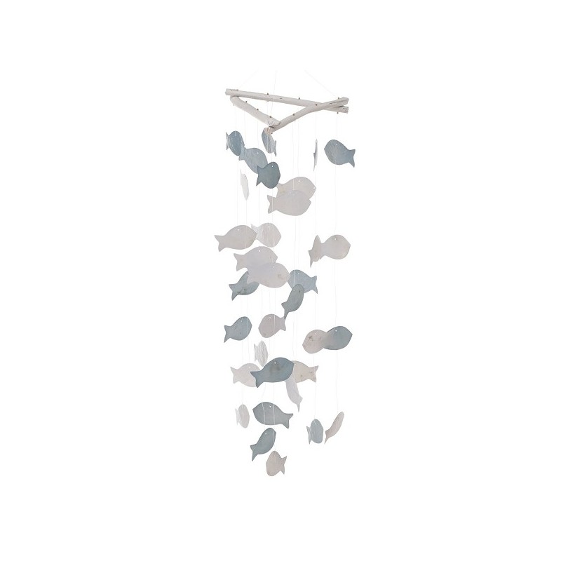 Boltze Home Carillons éoliens capiz Dori Vis H60cm blanc/bleu