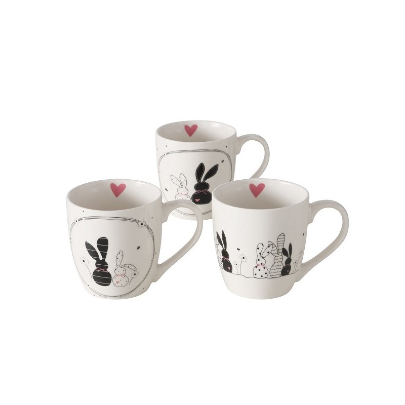 Boltze Home Jumbo Mug Happy Rabbit 400 ml - noir/blanc avec coeur rose