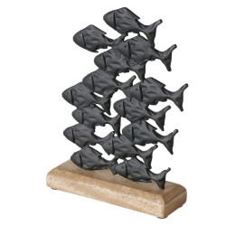Boltze Home decoratief beeld Kala vissen aluminium zwart H22cm op mango houten voet